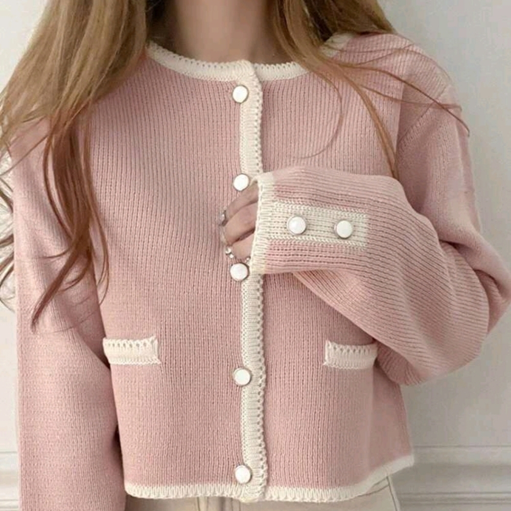 Women Colorblock Round Neck Body-Con Cardigan, Autumn,Long Sleeve Tops - Picture 4 of 6